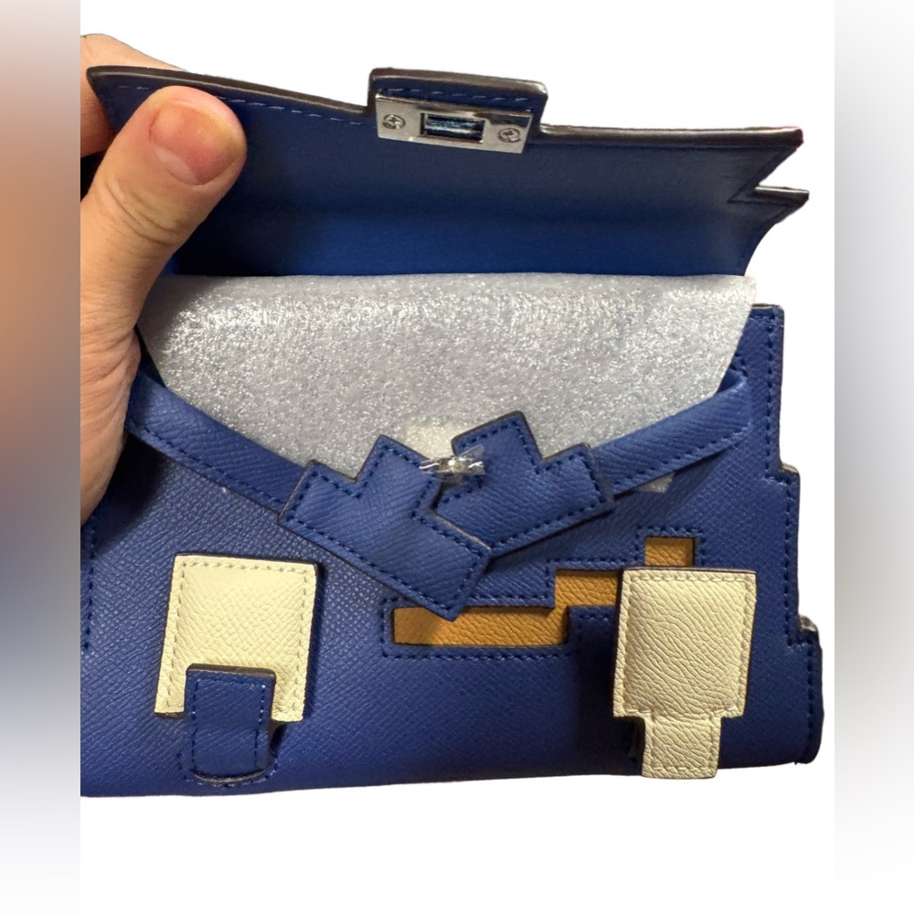 Designer Mosaic Doll Royal Blue Leather Handbag - Picture 4 of 8